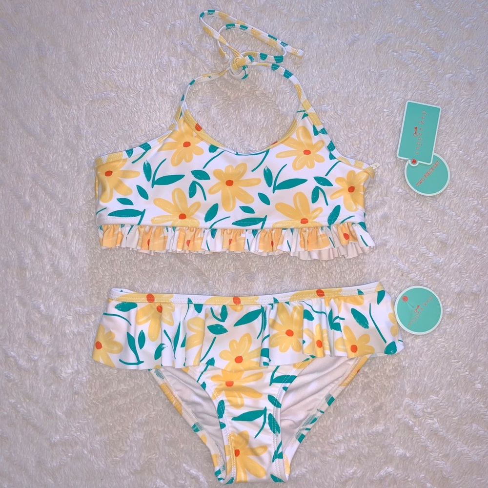 NWT Copper Key Girls Floral Two Piece Swimsuit